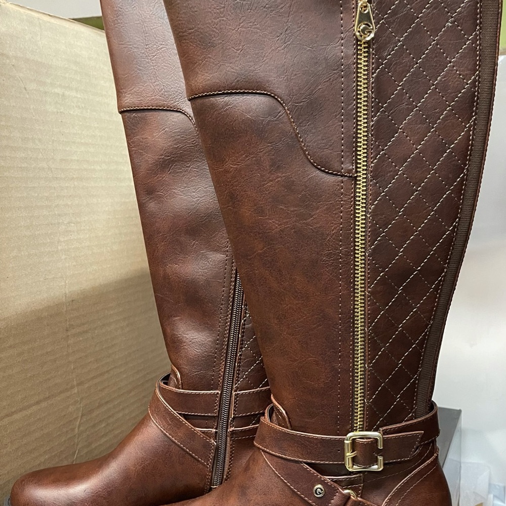 G by Guess Women's Shoes Haydin Leather Almond Toe Knee High Fashion Boots Brown - Picture 5 of 16